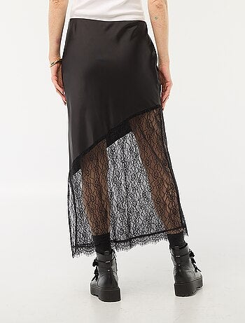 Gonna bi-materiale satin e pizzo