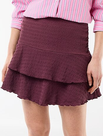 Gonna corta a balze in maglia crinckle