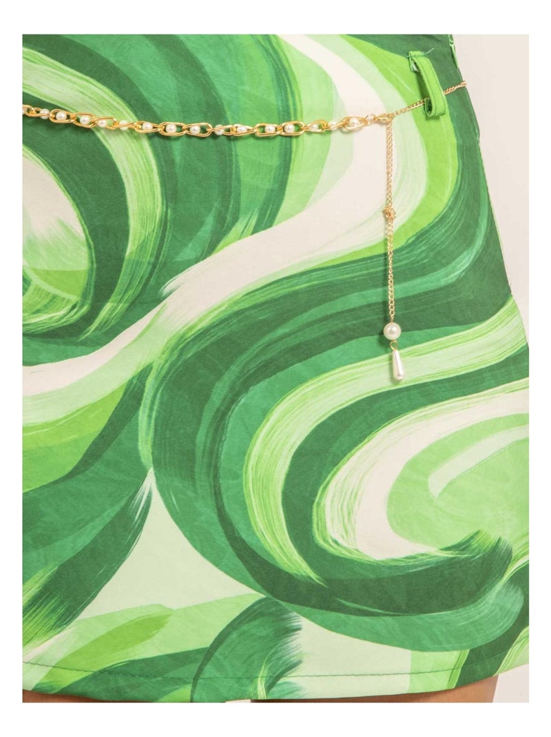 Gonna corta con motivi avec ceinture XEVRY Verde - Kiabi