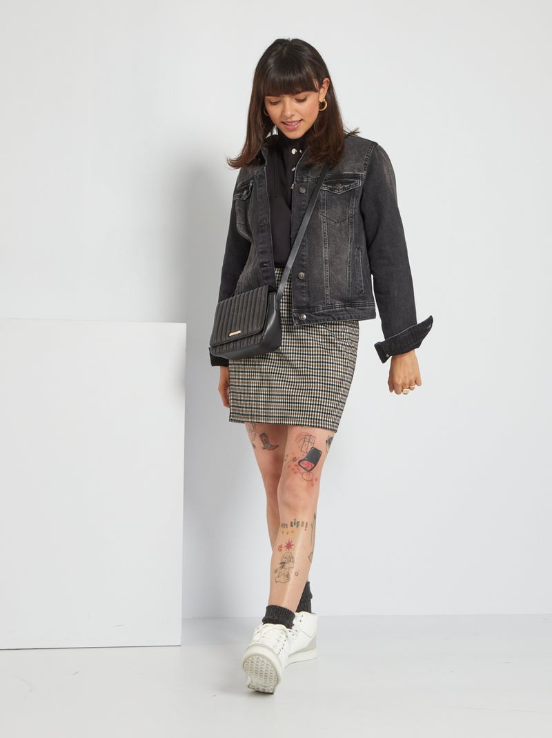 Gonna corta con motivo pied-de-poule GRIGIO - Kiabi