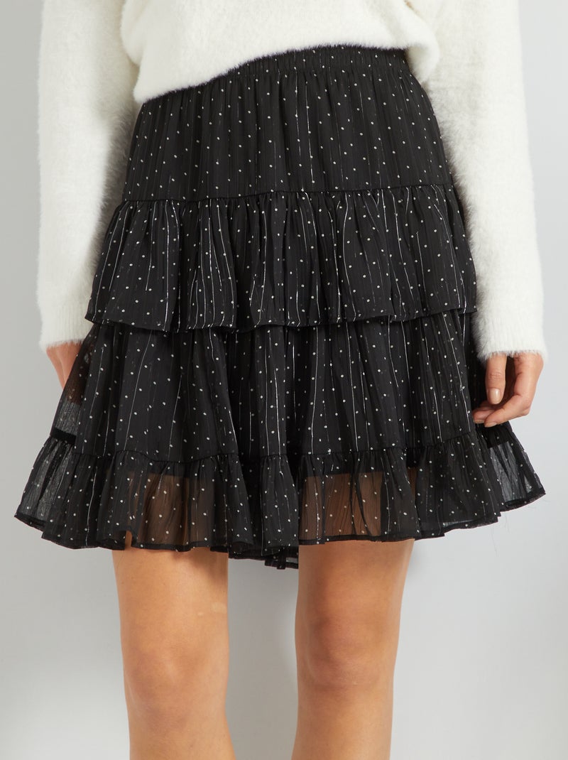 Minigonna A Maglia Con Orlo A Volant - Trendyol, Nero, Poliestere Ed Elastan