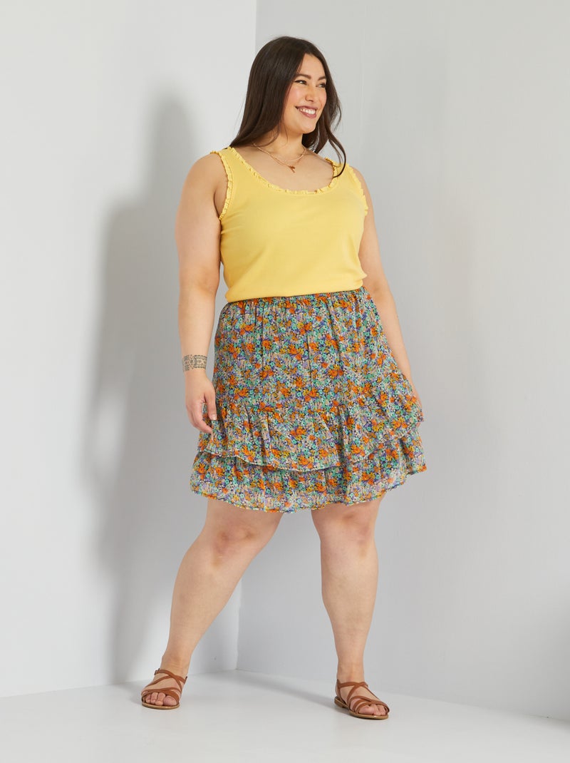 Gonna Floreale Svasata Donna - Vita Alta, Mini, In Nylon, Con Balze, Per Estate