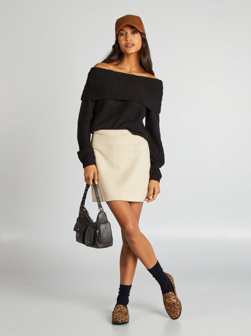 Gonna corta in finto camoscio BEIGE - Kiabi