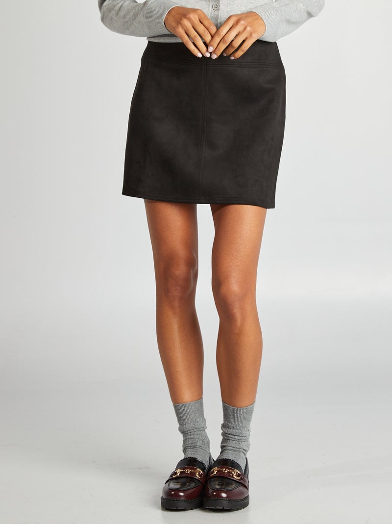 Gonna corta in finto camoscio nero - Kiabi