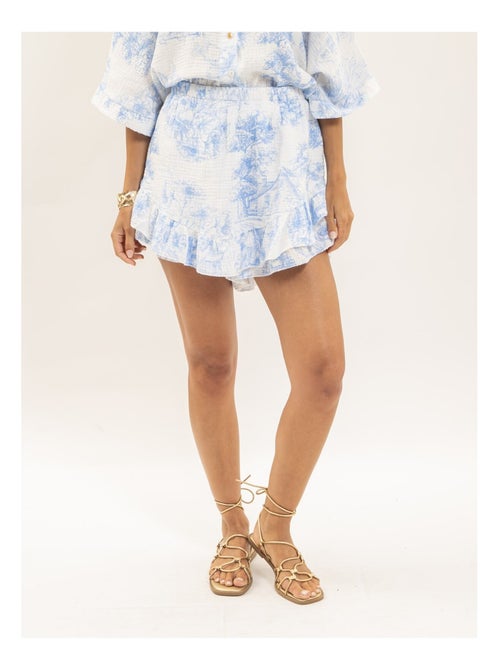 Gonna corta in garza di cotone con motivi toile de jouy XALONE - Kiabi
