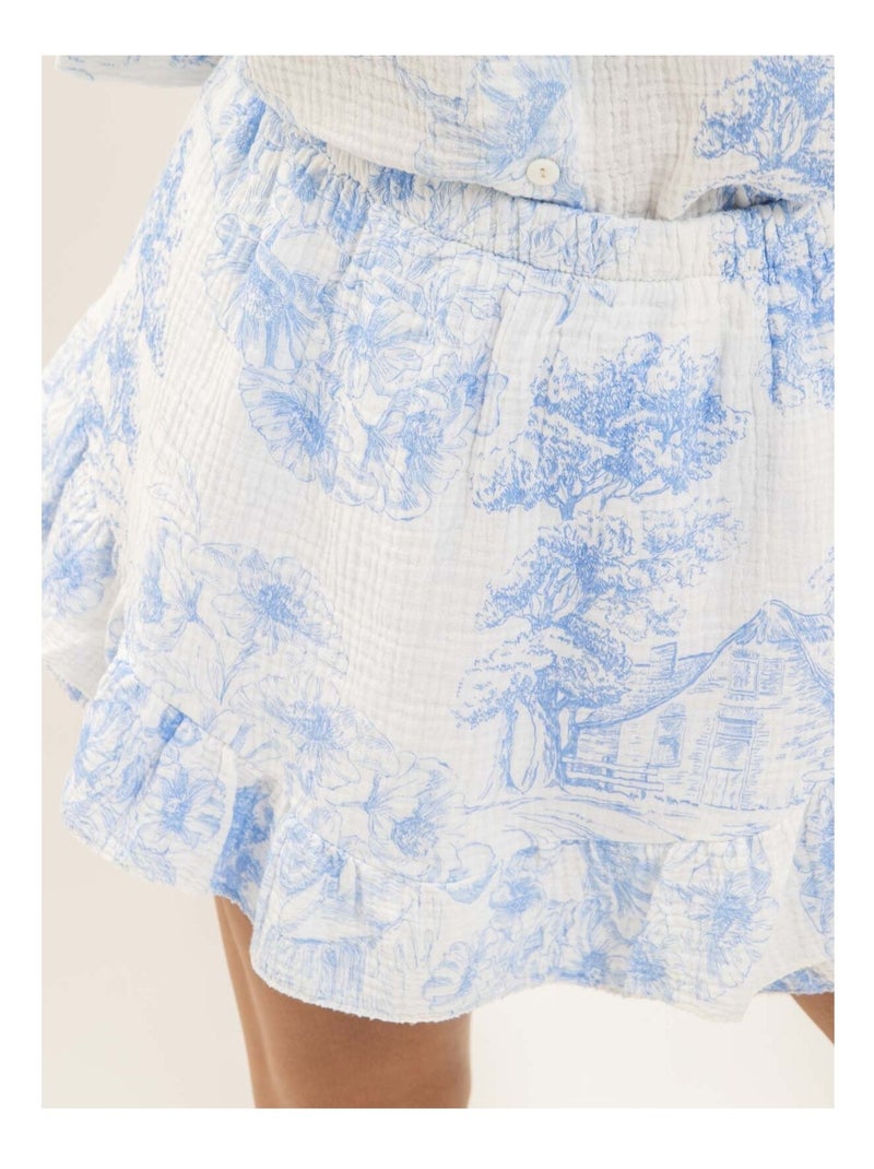 Gonna corta in garza di cotone con motivi toile de jouy XALONE Blu - Kiabi