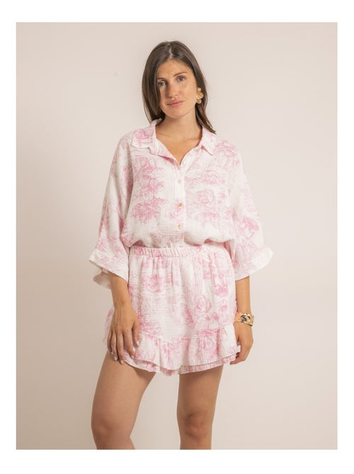 Gonna corta in garza di cotone con motivi toile de jouy XALONE - Kiabi