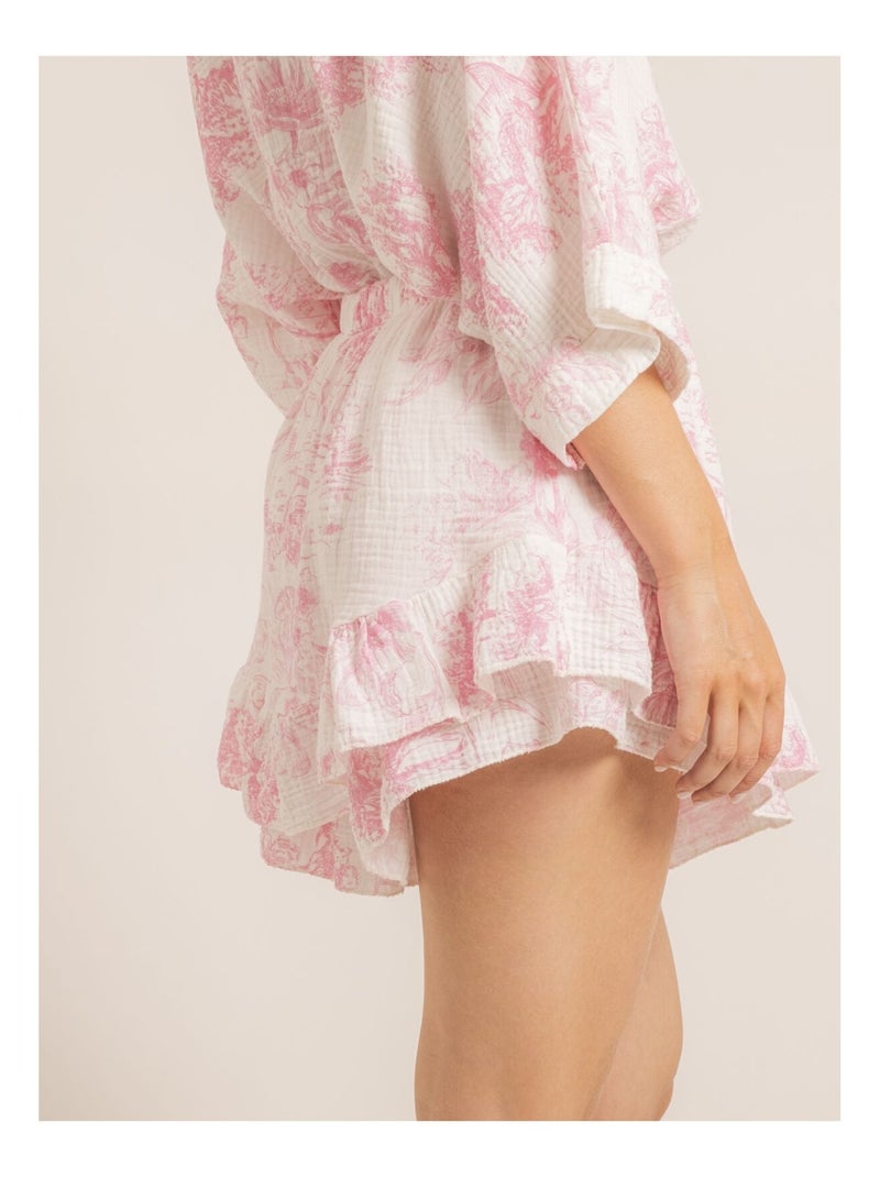 Gonna corta in garza di cotone con motivi toile de jouy XALONE Rosa - Kiabi