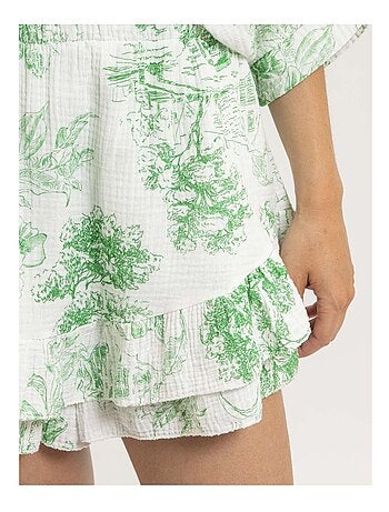 Gonna corta in garza di cotone con motivi toile de jouy XALONE