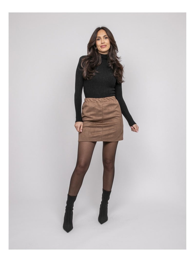 Gonna corta in similcamoscio XERTINA Marrone - Kiabi