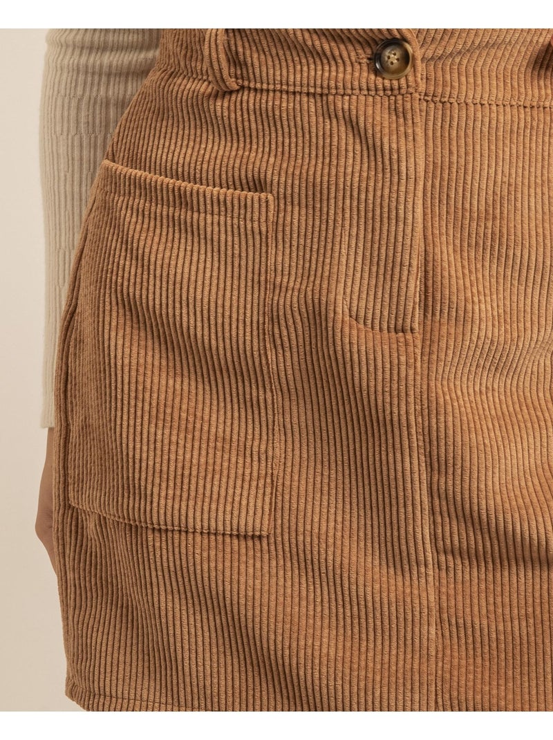 Gonna corta in velluto a coste XYLIDINE Marrone caramello - Kiabi