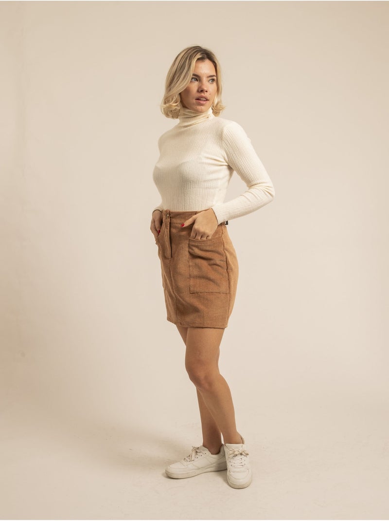 Gonna corta in velluto a coste XYLIDINE Marrone caramello - Kiabi