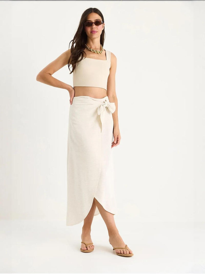 Gonna estiva leggera in lino con cintura lucci Beige argilla - Kiabi
