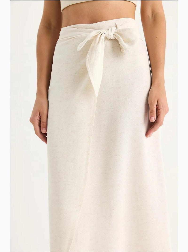 Gonna estiva leggera in lino con cintura lucci Beige argilla - Kiabi