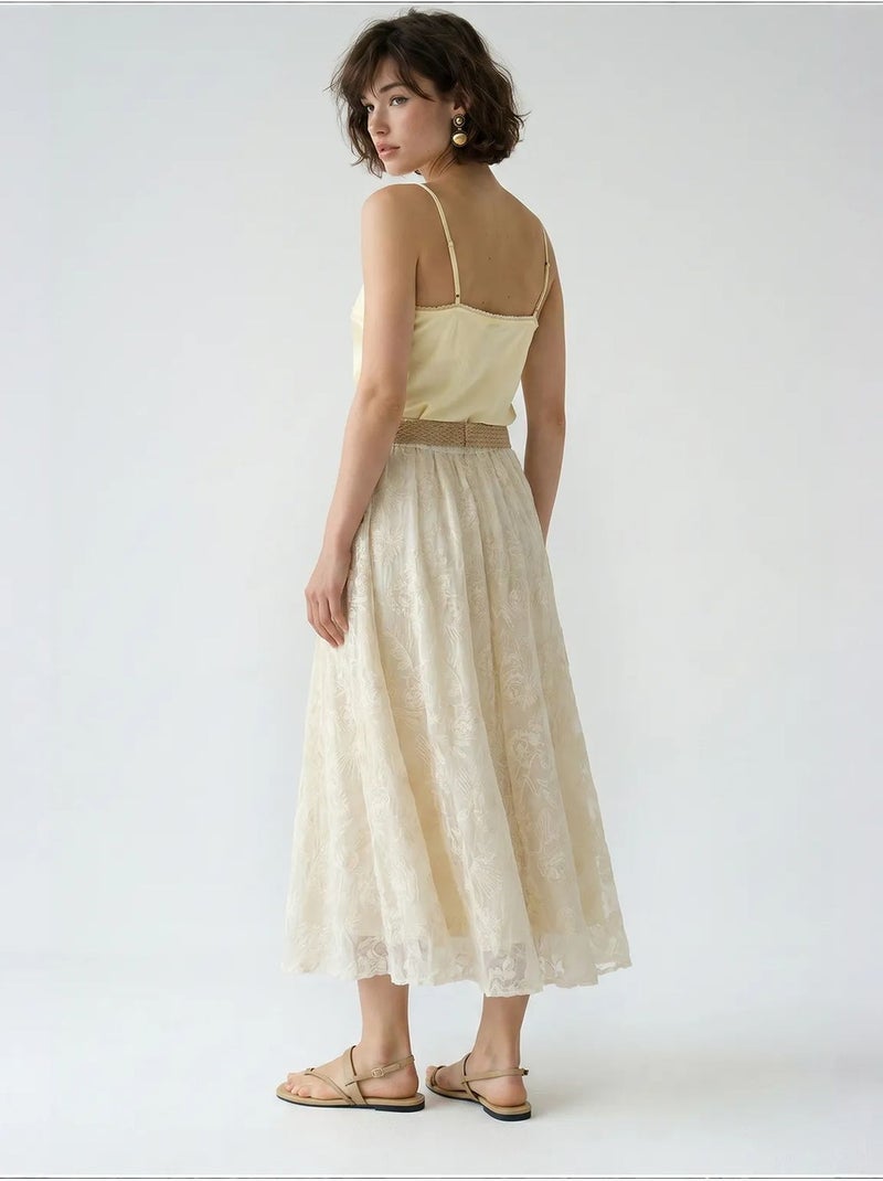 Gonna in cotone e nylon lucci Avorio - Kiabi