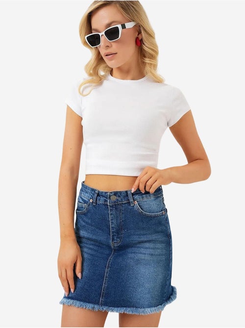 Gonna in denim con frange bdart - Kiabi Gonna in denim con frange bdart - Kiabi
