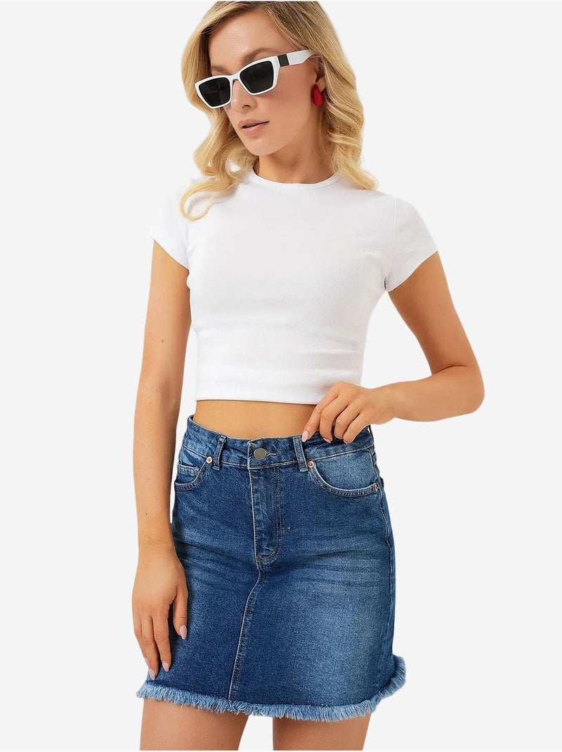 Gonna in denim con frange bdart Blu marino - Kiabi