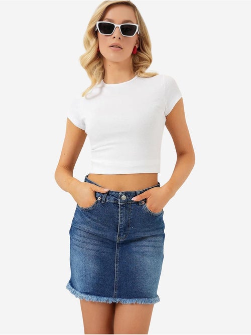 Gonna in denim con frange bdart - Kiabi Gonna in denim con frange bdart - Kiabi