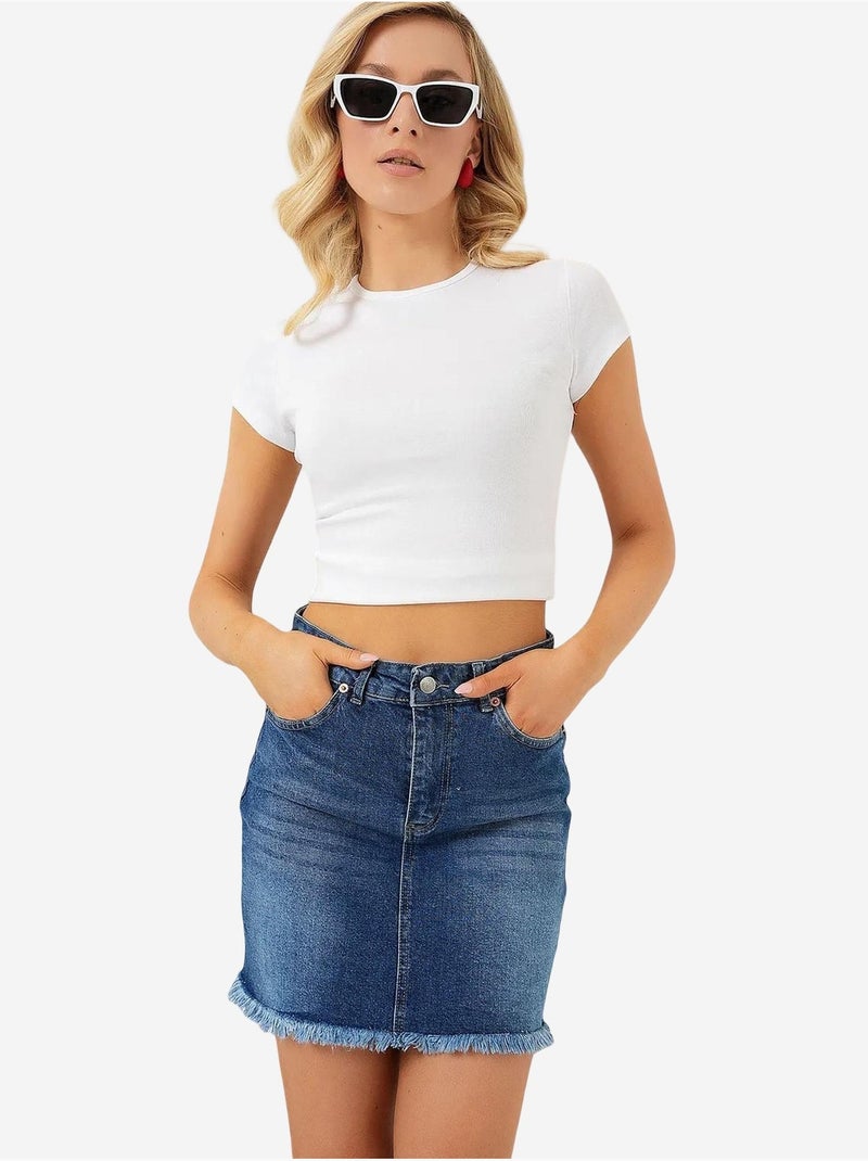 Gonna in denim con frange bdart Blu marino - Kiabi