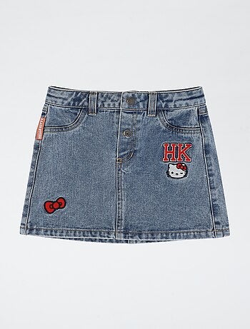 Gonna in denim con patch ricamate 'Hello Kitty'