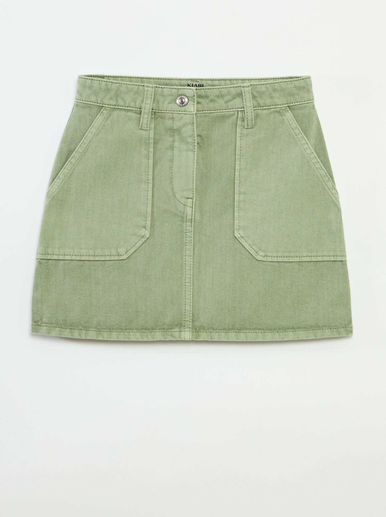 Tulucky Gonna Corta In Denim Verde Con Bottoni E Tasche Laterali - Taglia L