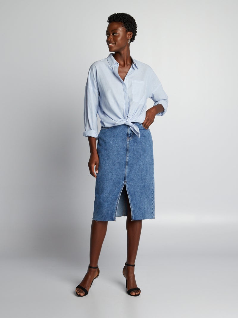 Gonna in jeans con spacco BLU - Kiabi