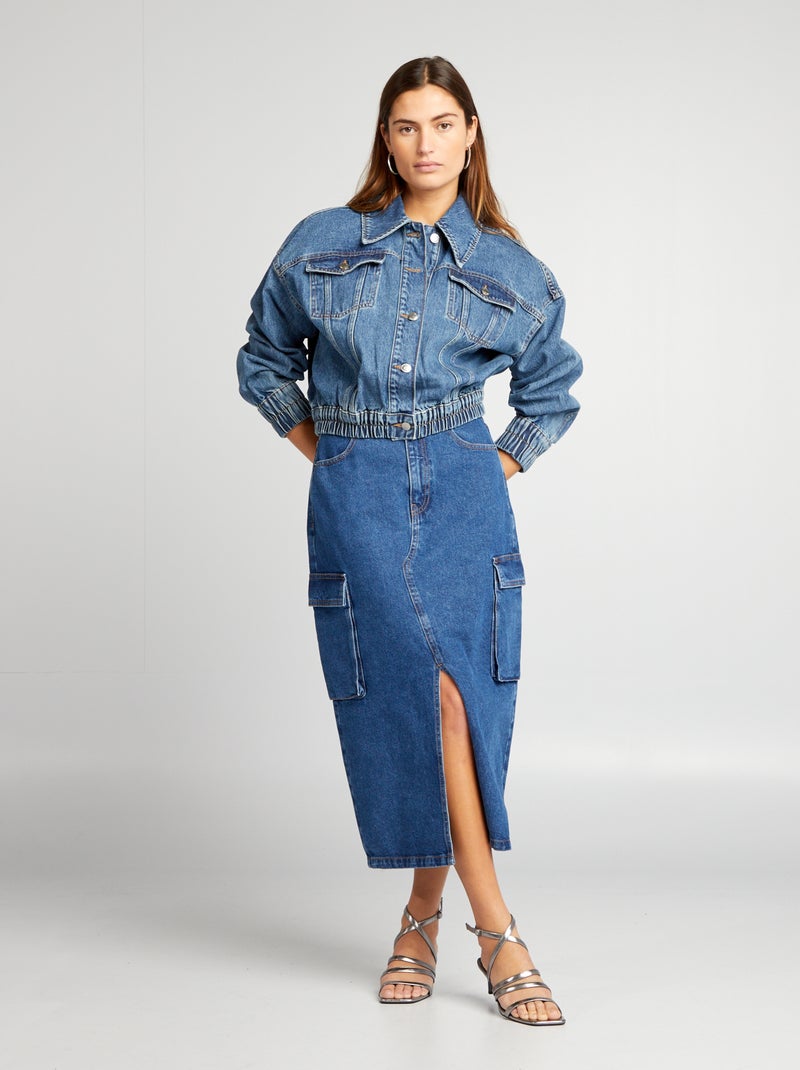 Gonna in jeans longuette BLU - Kiabi