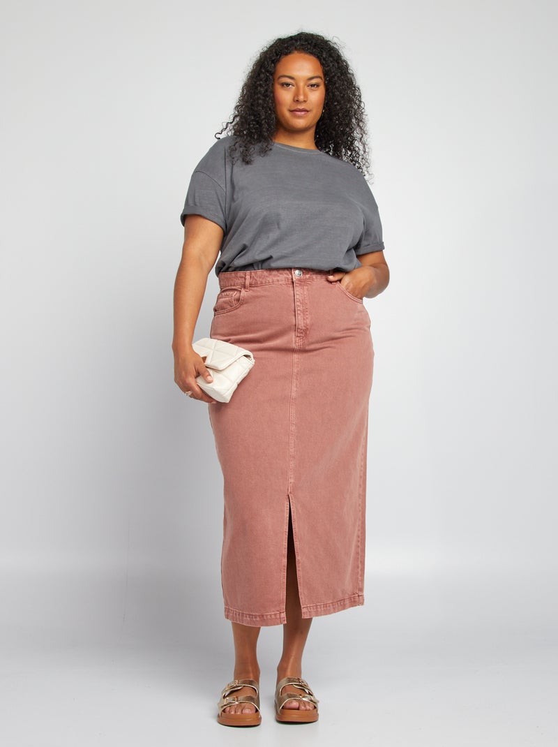 Gonna in jeans midi taglio dritto ROSA - Kiabi