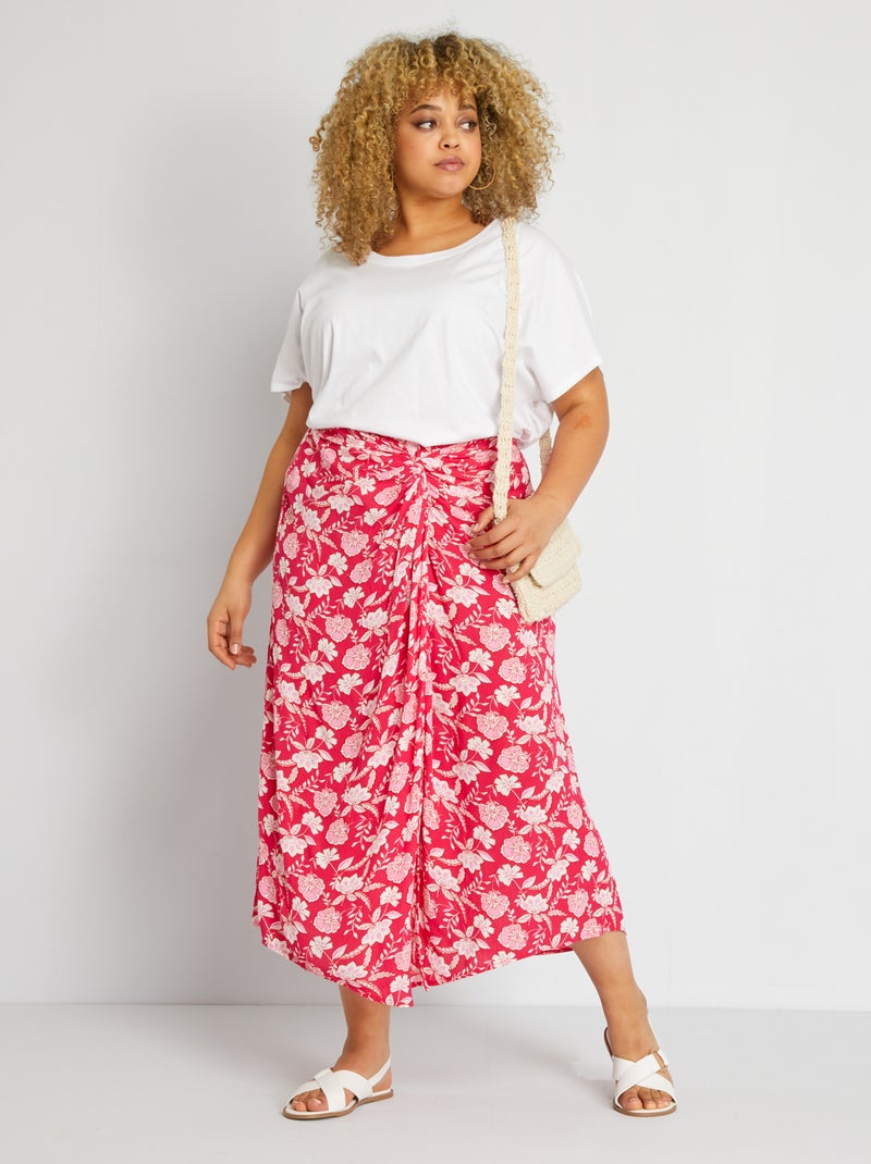 Gonna in maglia effetto crêpe con stampa ROSA - Kiabi