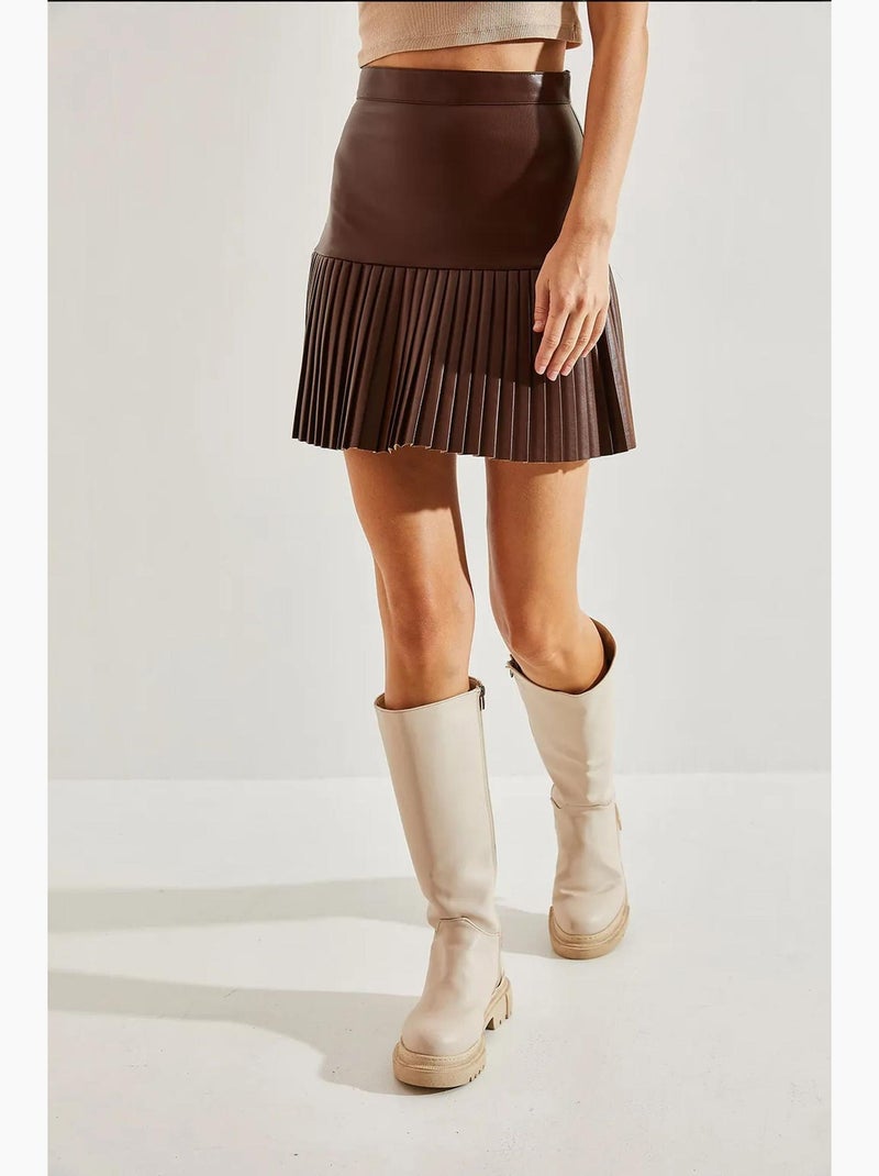 Gonna in pelle plissettata lucci Marrone cioccolato - Kiabi