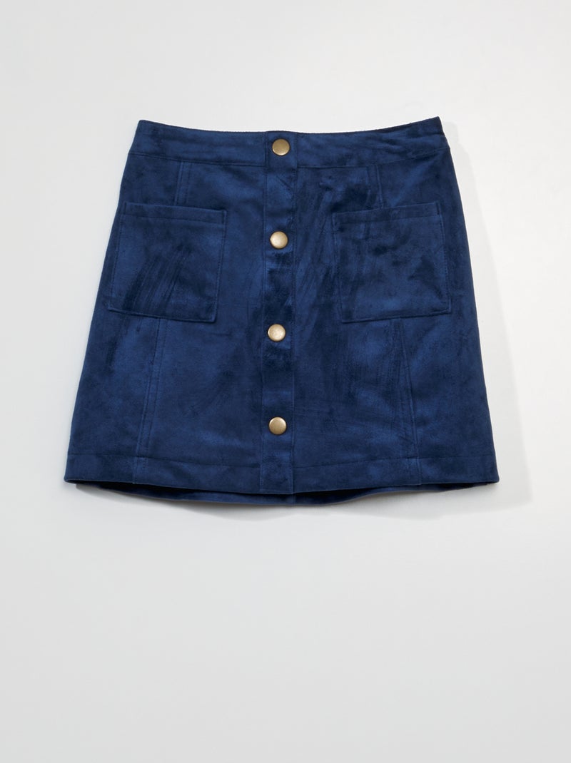 Gonna in pelle scamosciata con bottoni davanti blu scuro - Kiabi