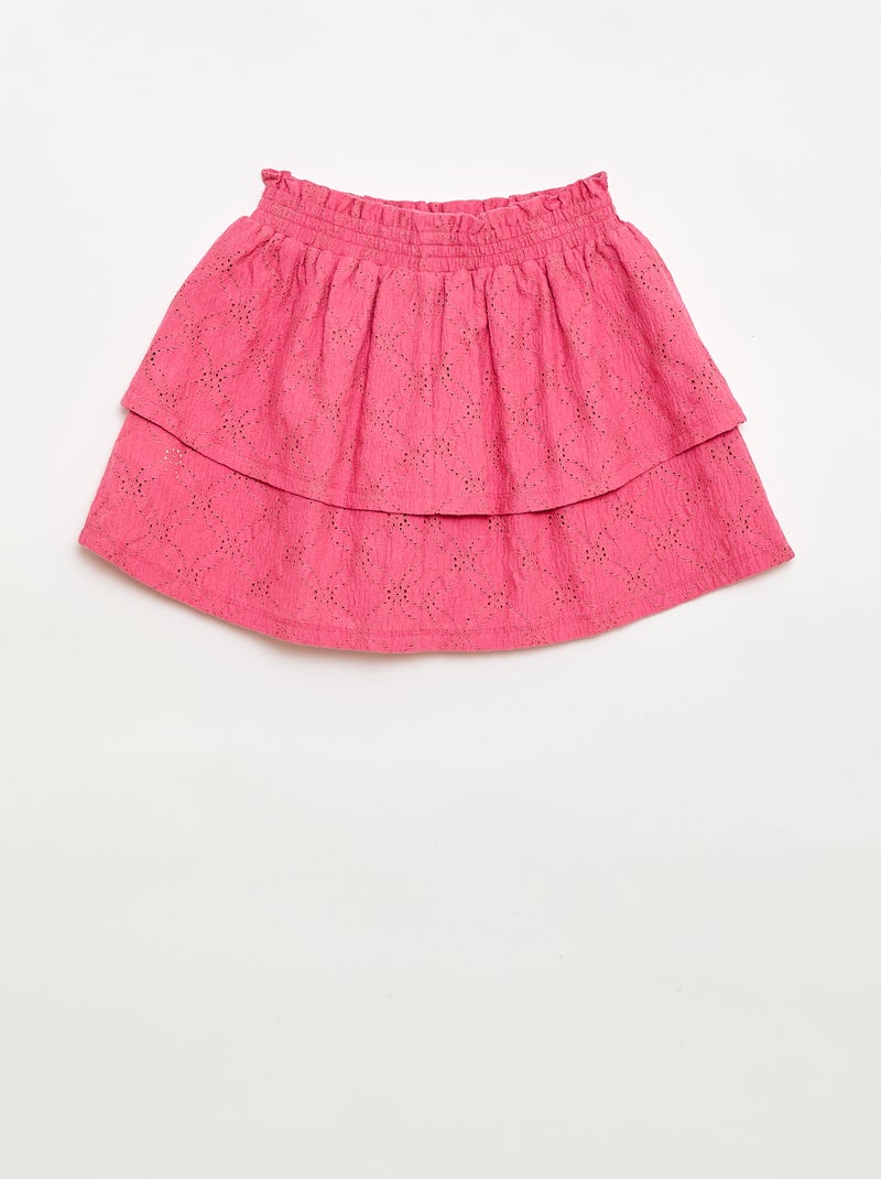 Gonna in pizzo sangallo e balze Rosa - Kiabi