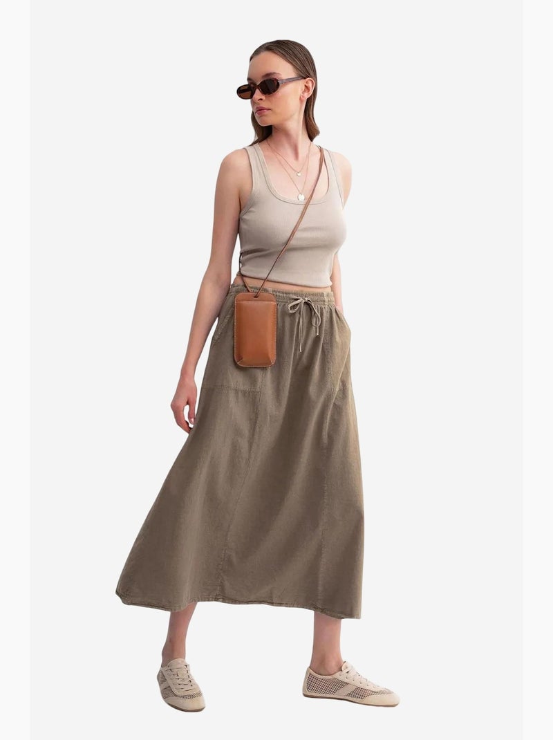 Gonna in popeline a vita alta con dettaglio coulisse mixray Beige argilla - Kiabi