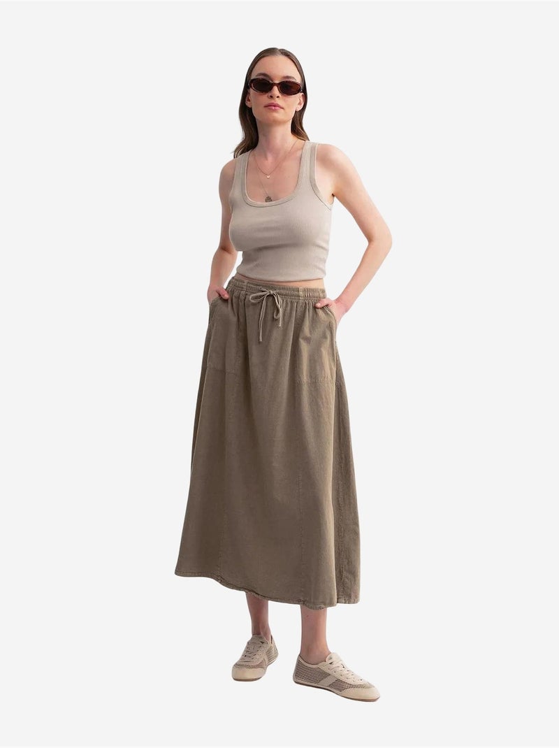Gonna in popeline a vita alta con dettaglio coulisse mixray Beige argilla - Kiabi