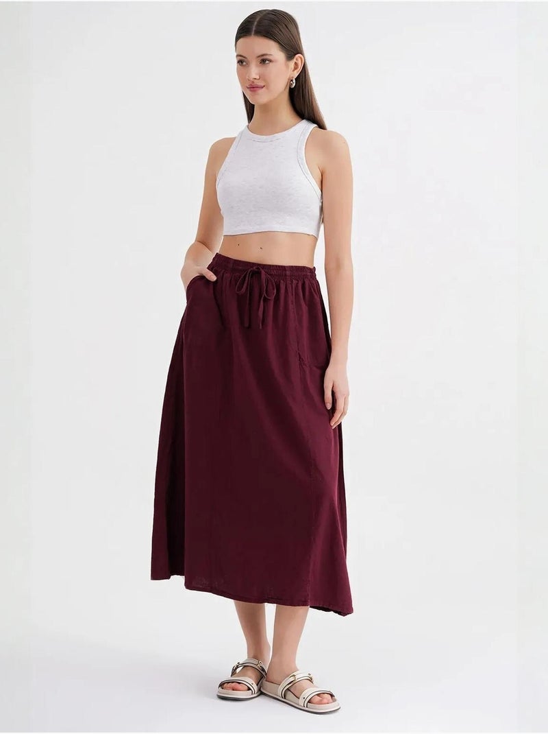 Gonna in popeline a vita alta con dettaglio coulisse mixray Rosso bordeaux - Kiabi
