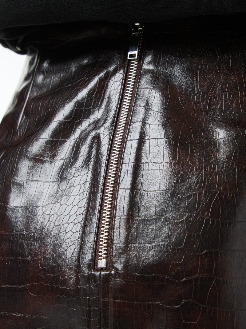 Gonna in similpelle 'effetto serpente' con tasche a pattina Marrone - Kiabi