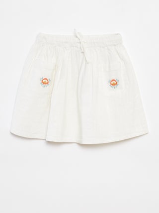 Gonna in tessuto leggero con 2 tasche applicate con ricami
