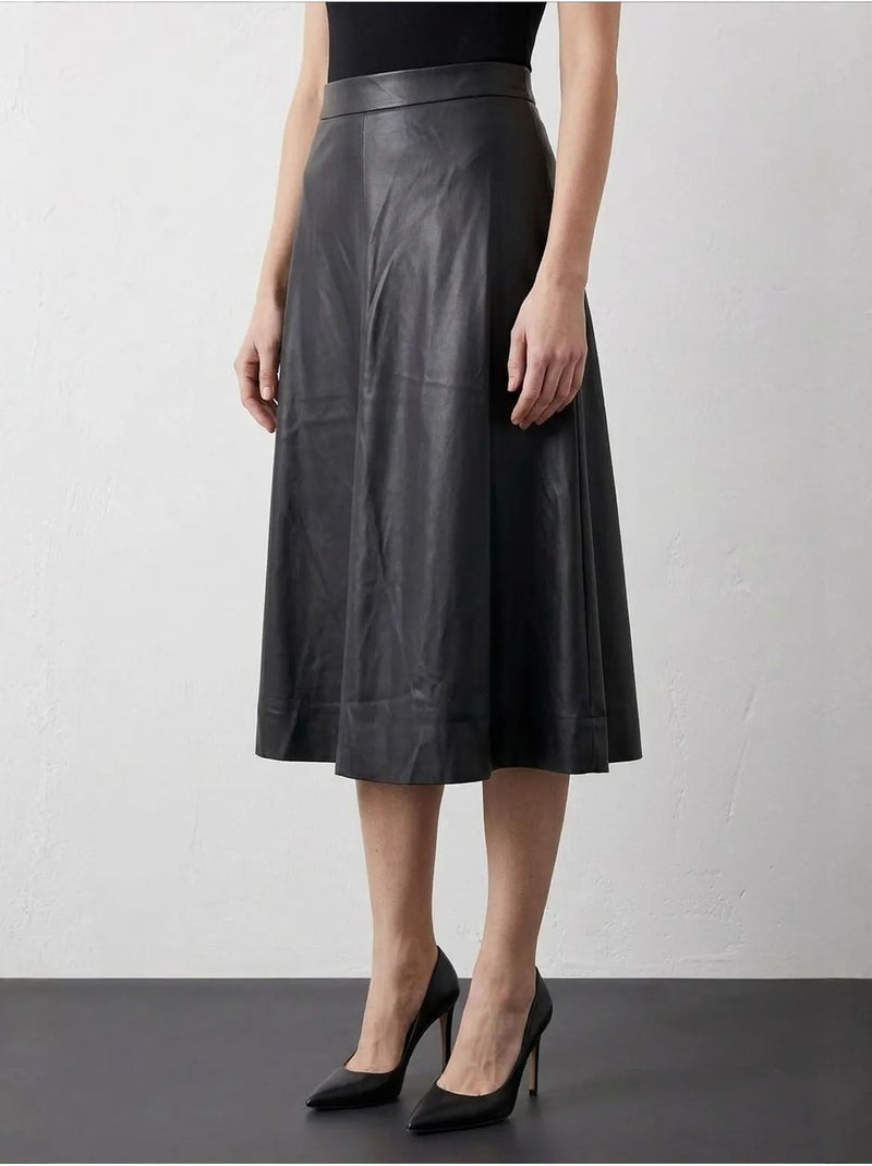 Gonna longuette a trapezio in similpelle a vita alta my fashion Nero Arancione chiaro Nero - Kiabi