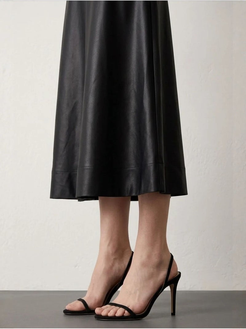 Gonna longuette a trapezio in similpelle a vita alta my fashion Nero Arancione chiaro Nero - Kiabi