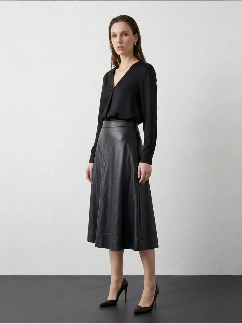 Gonna longuette a trapezio in similpelle a vita alta my fashion Nero Arancione chiaro Nero - Kiabi