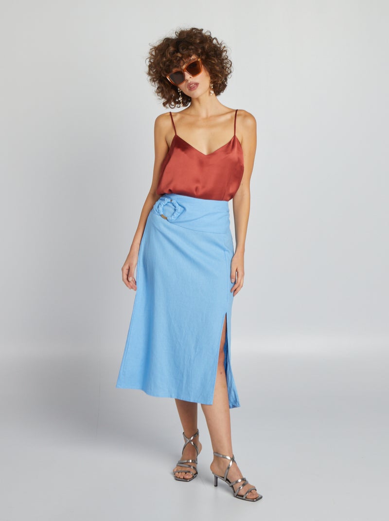 Gonna longuette con lino BLU - Kiabi