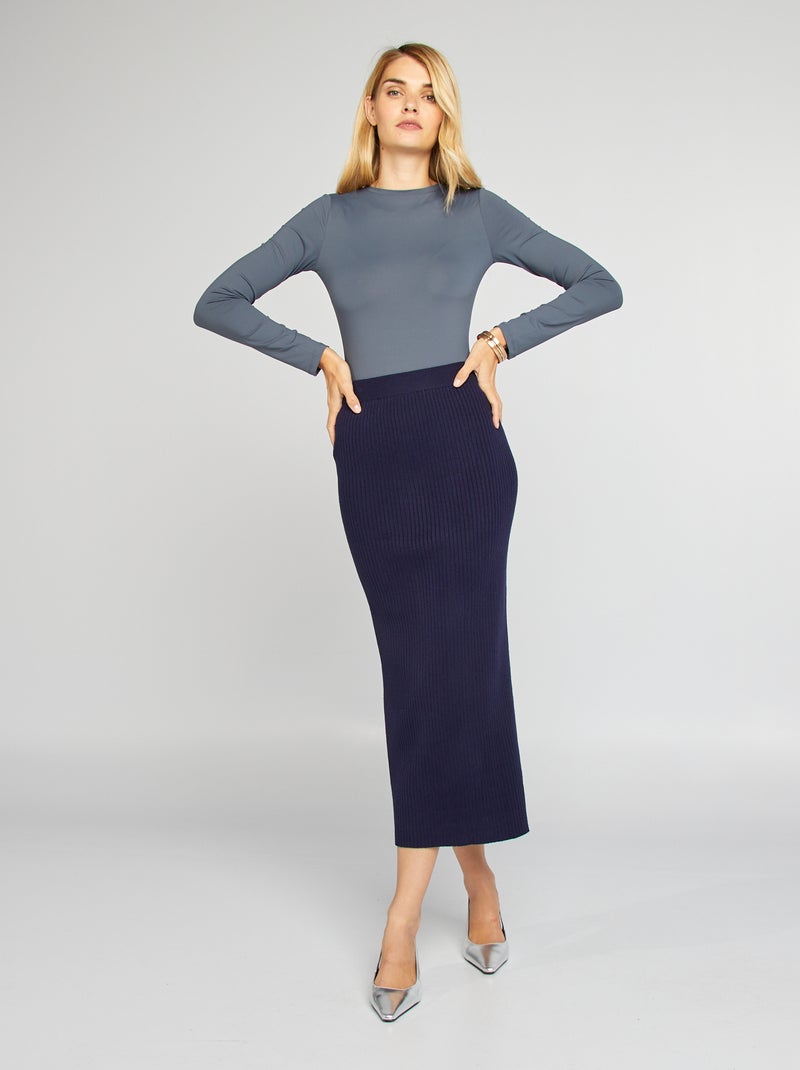 Gonna longuette in maglia tricot BLU - Kiabi