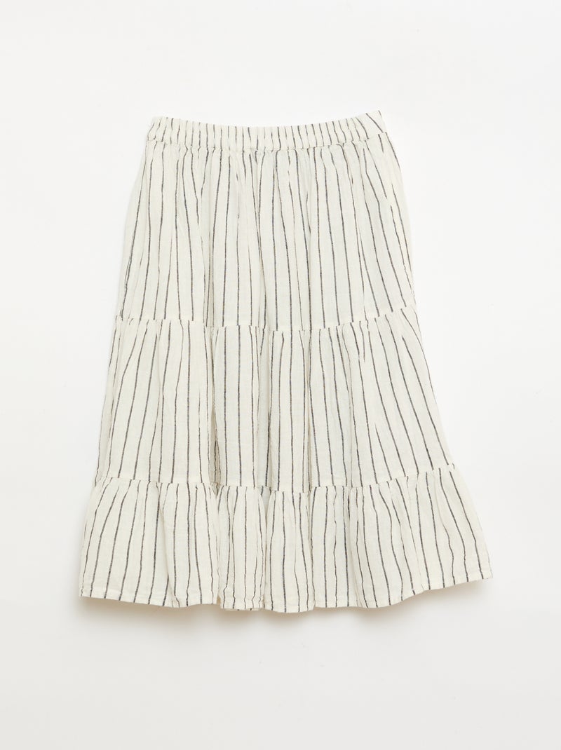 Gonna lunga a righe con balze Bianco - Kiabi
