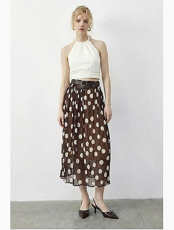 Gonna lunga a vita alta a pois con cintura lucci