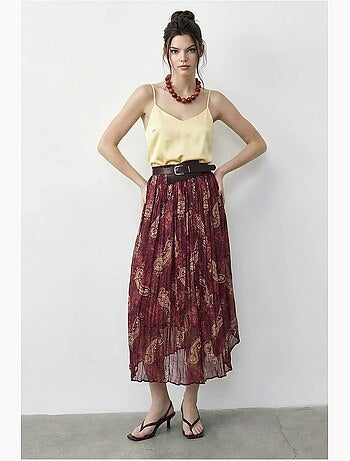 Gonna lunga a vita alta con stampa paisley e cintura lucci