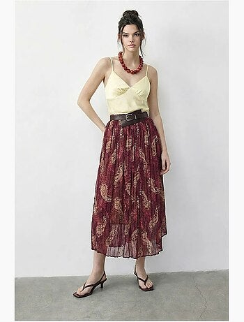 Gonna lunga a vita alta con stampa paisley e cintura lucci