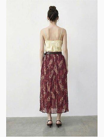Gonna lunga a vita alta con stampa paisley e cintura lucci