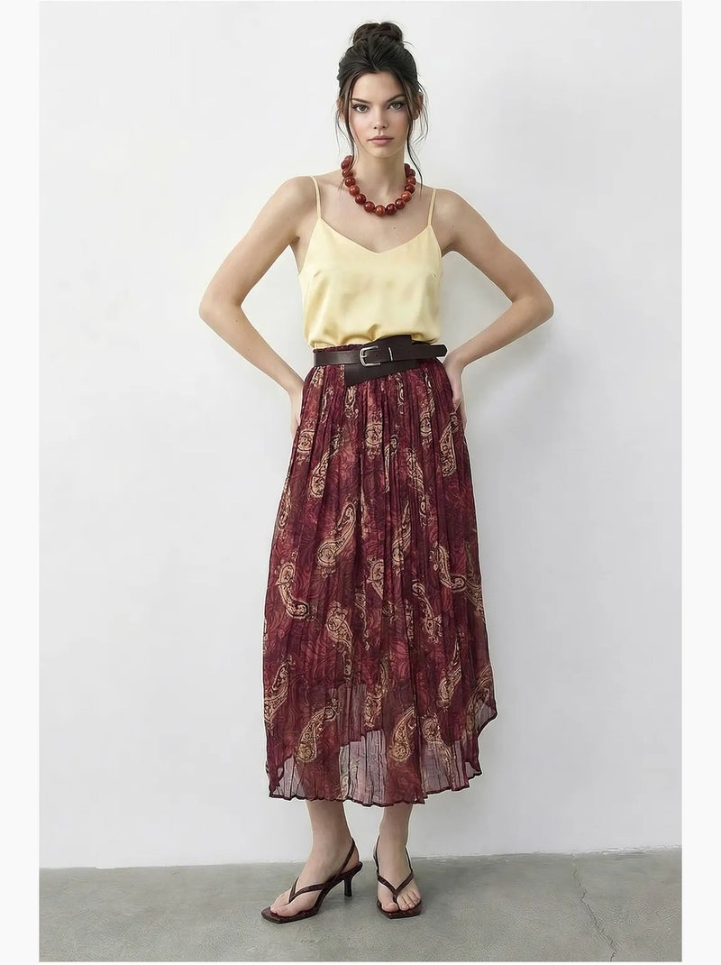 Gonna lunga a vita alta con stampa paisley e cintura lucci Malva - Kiabi