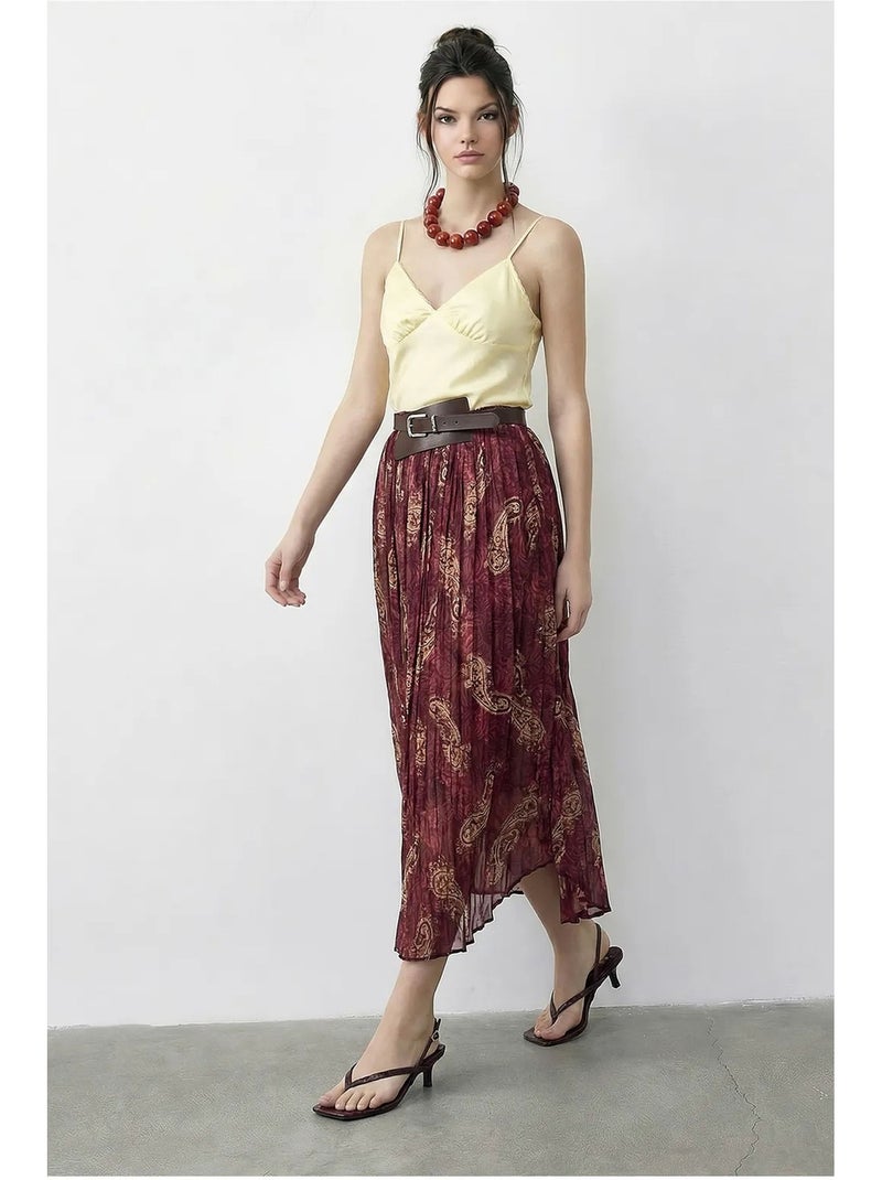 Gonna lunga a vita alta con stampa paisley e cintura lucci Malva - Kiabi
