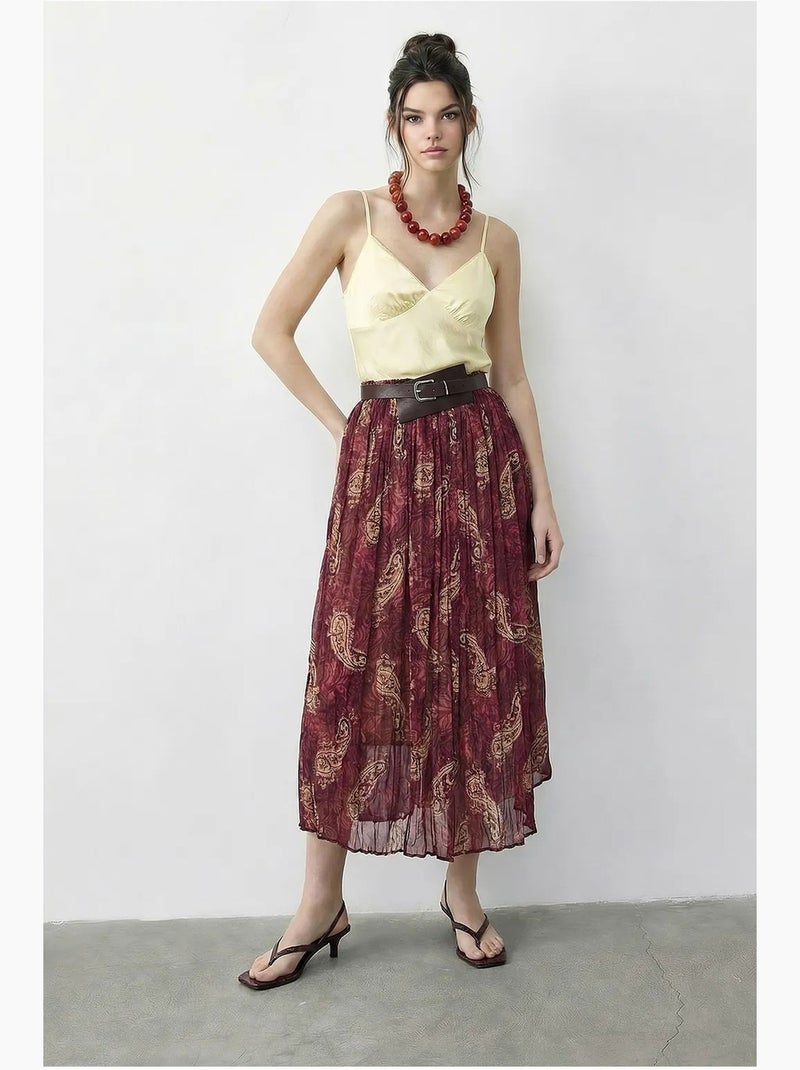 Gonna lunga a vita alta con stampa paisley e cintura lucci Malva - Kiabi